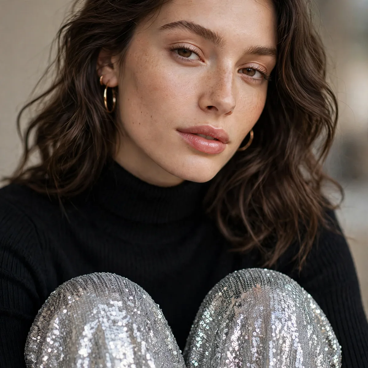 Silver sequin wide leg pants