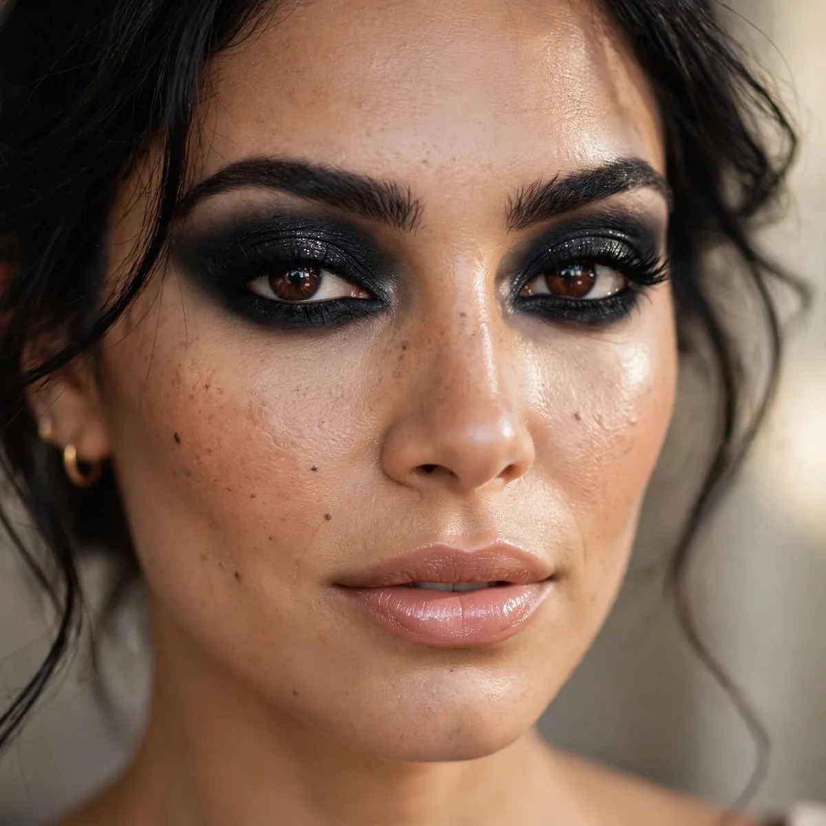 Dramatic midnight black smoky eye Hollywood glam look