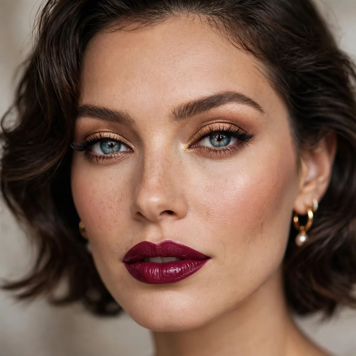 Hollywood glam with deep berry statement lipstick