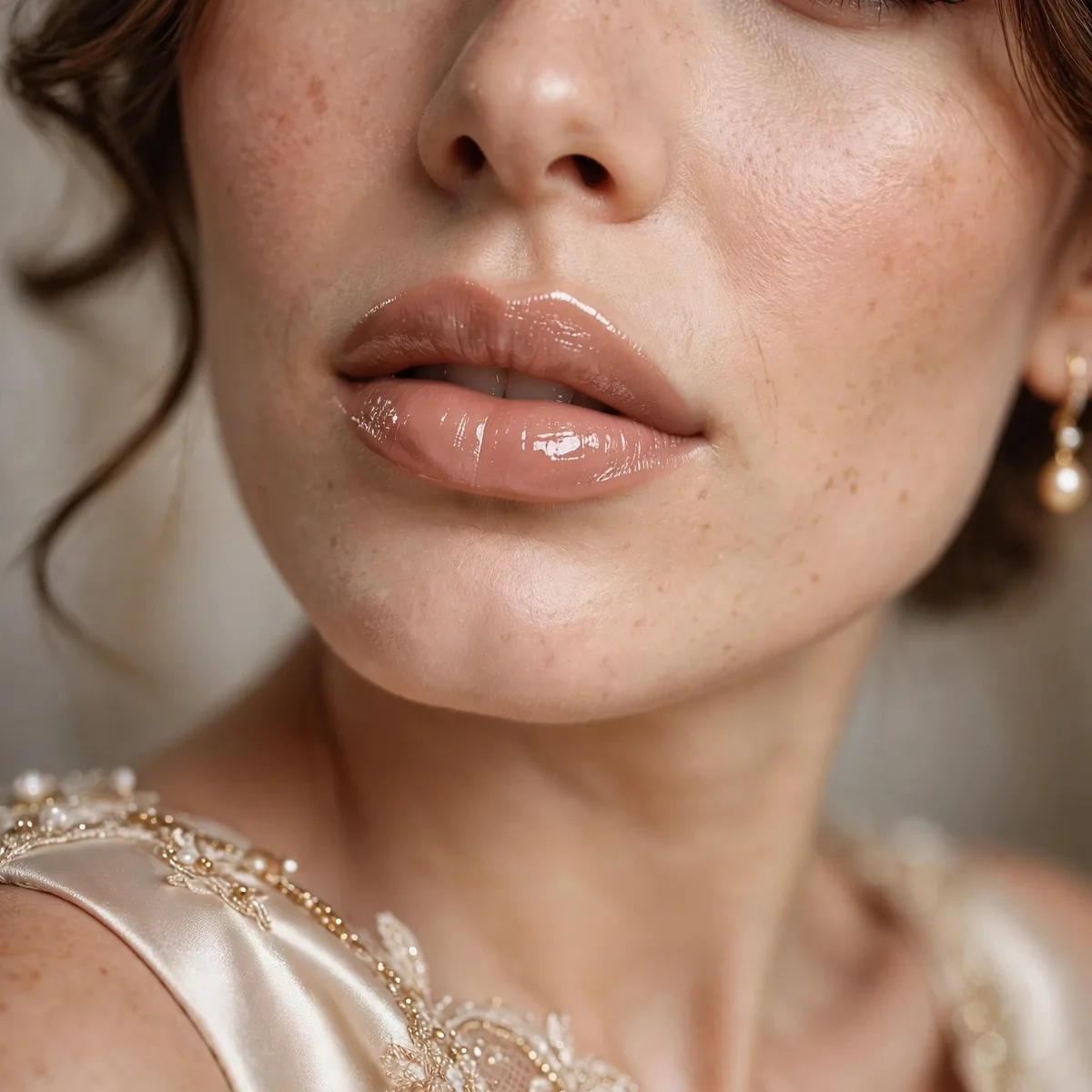 Nude glossy lips homecoming