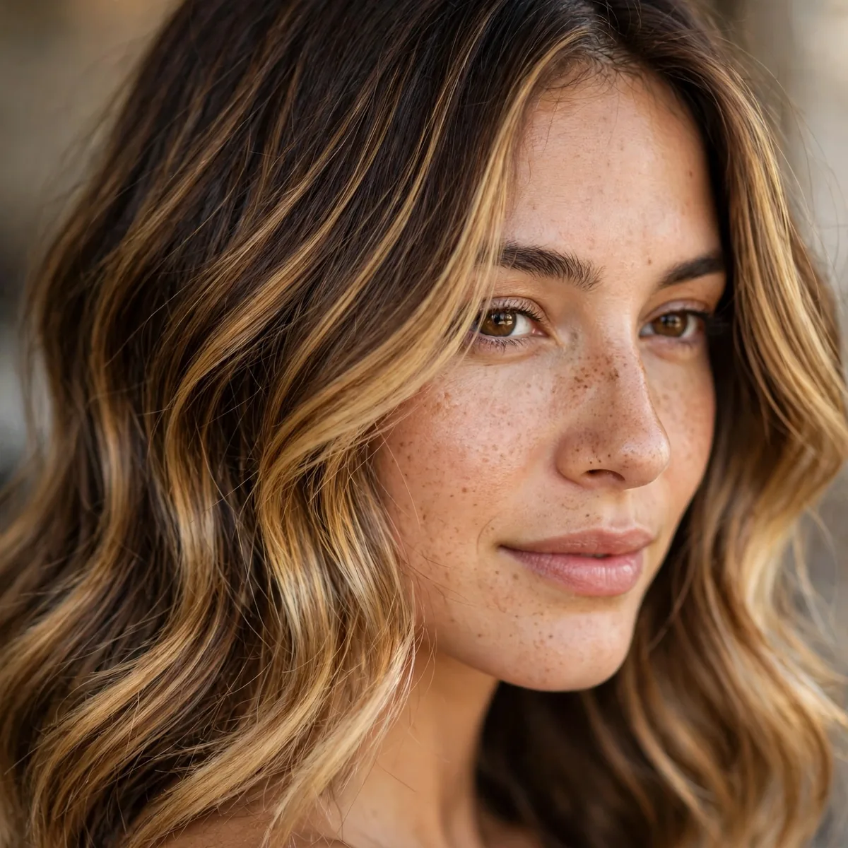 Golden honey balayage on brown hair