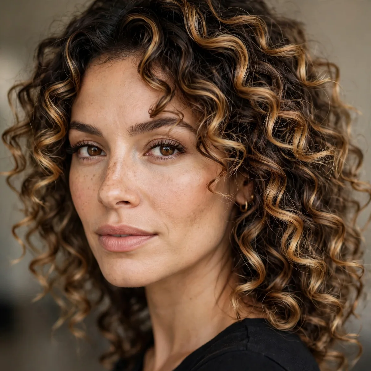 Honey balayage on curly hair