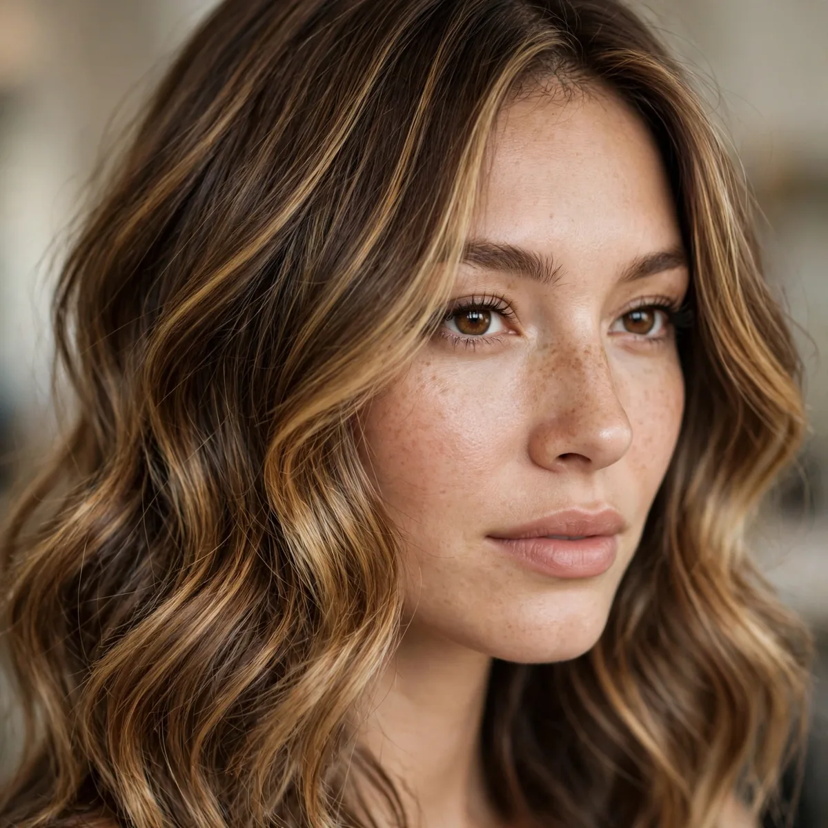 Honey balayage on medium brown hair
