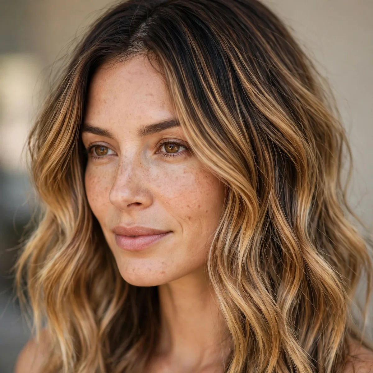 Low-maintenance honey balayage with natural roots
