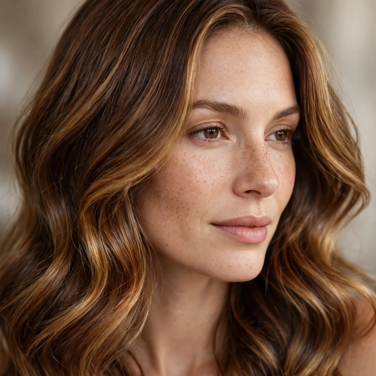 Glossy honey brunette hair