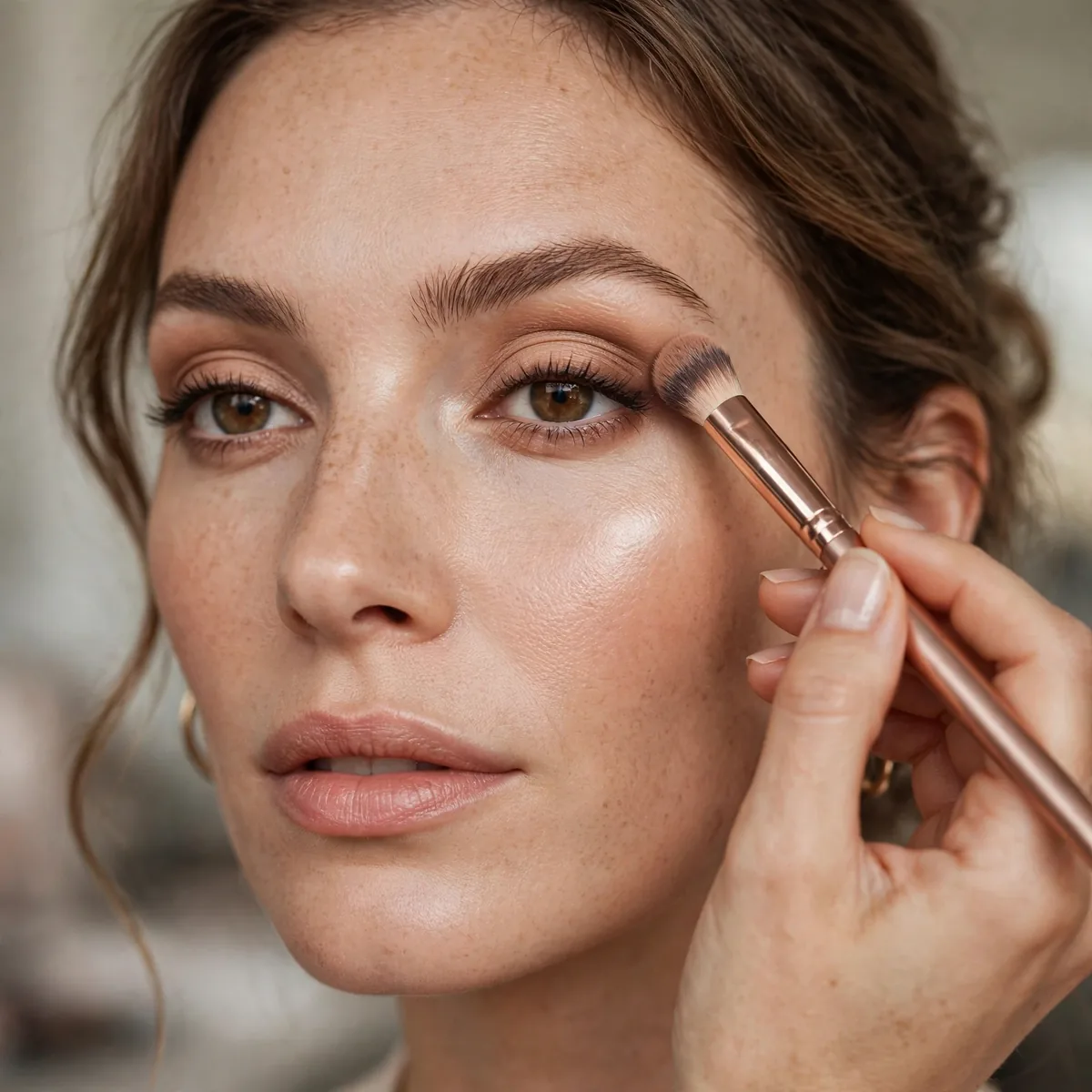 Applying makeup with eyes open technique