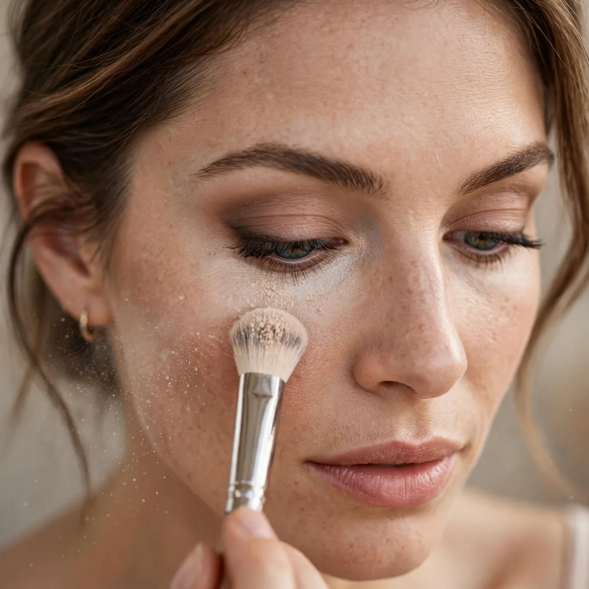 Setting eye makeup with powder