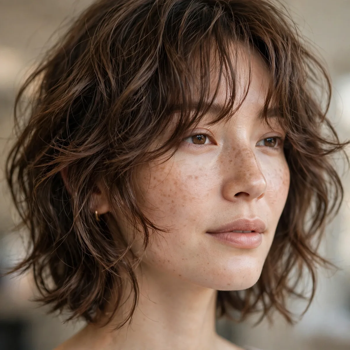 Hush haircut on wavy hair with natural texture