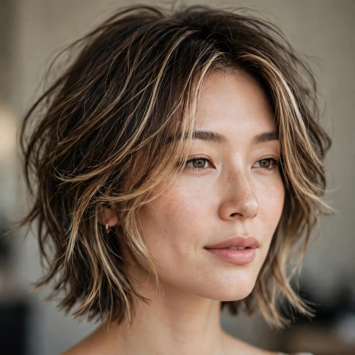 Hush haircut with face-framing highlights