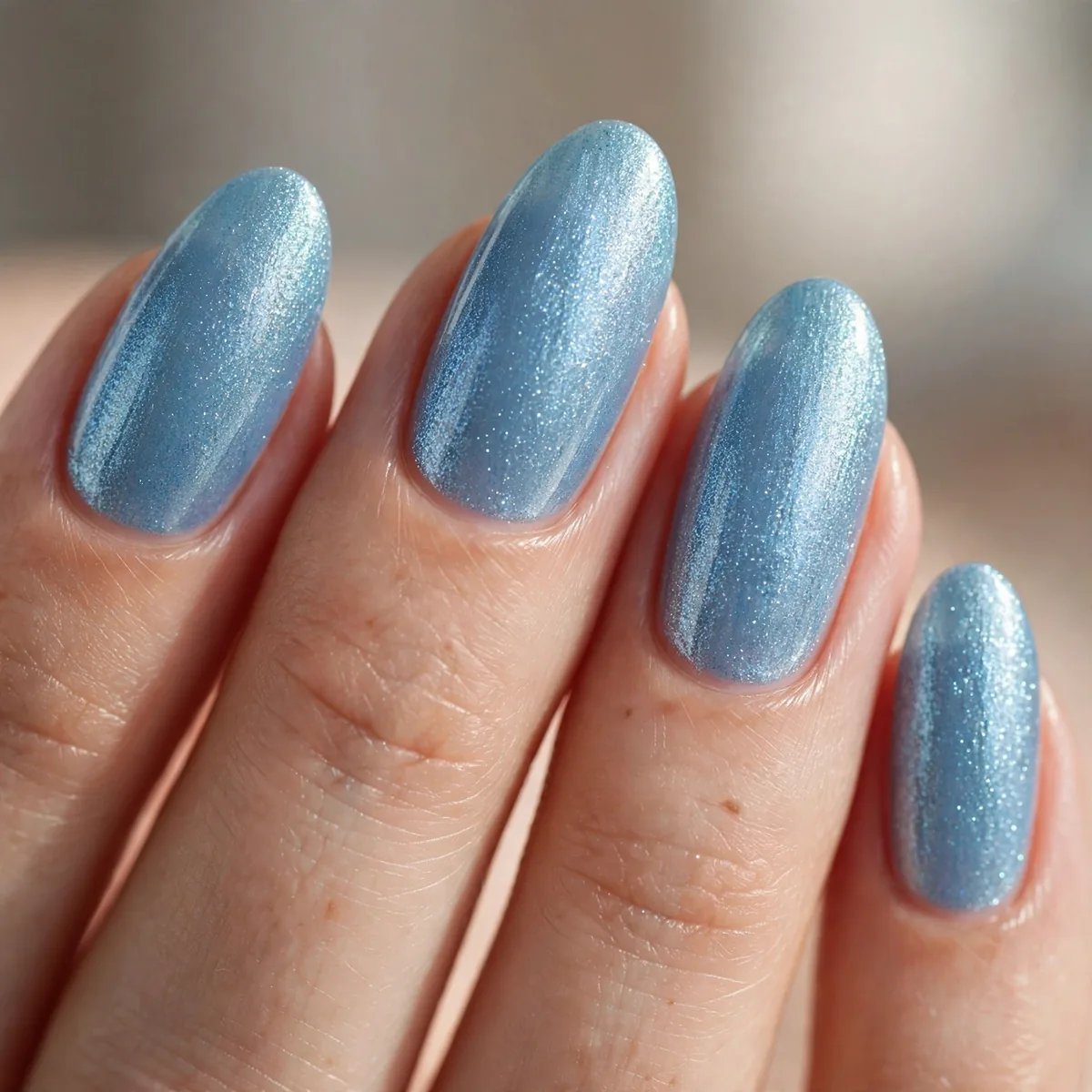 Shimmery glacier blue nails