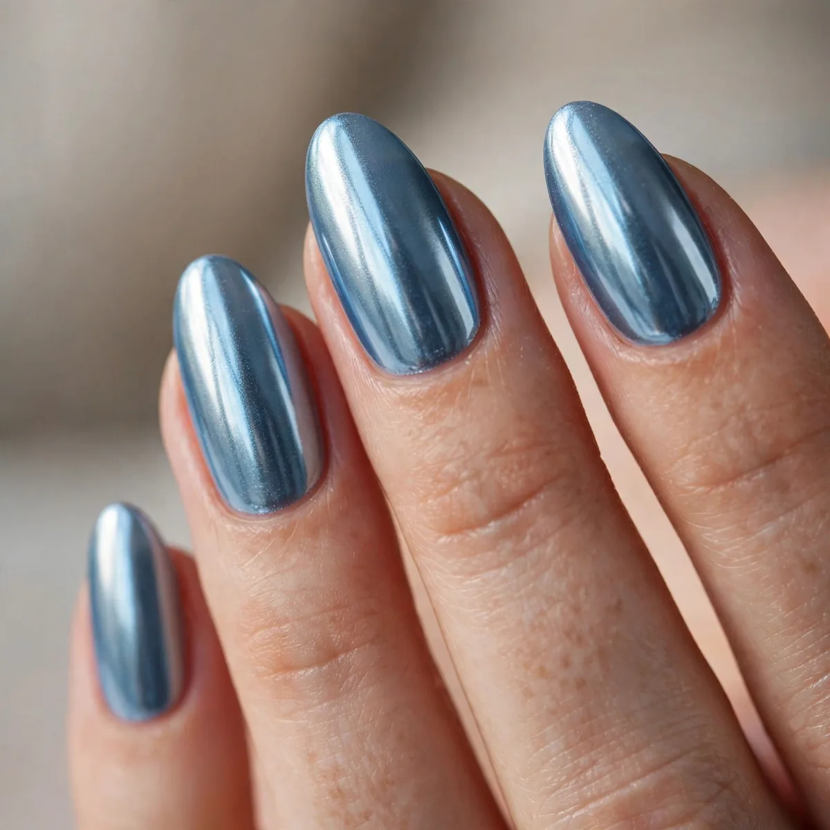 Chrome ice blue nail finish