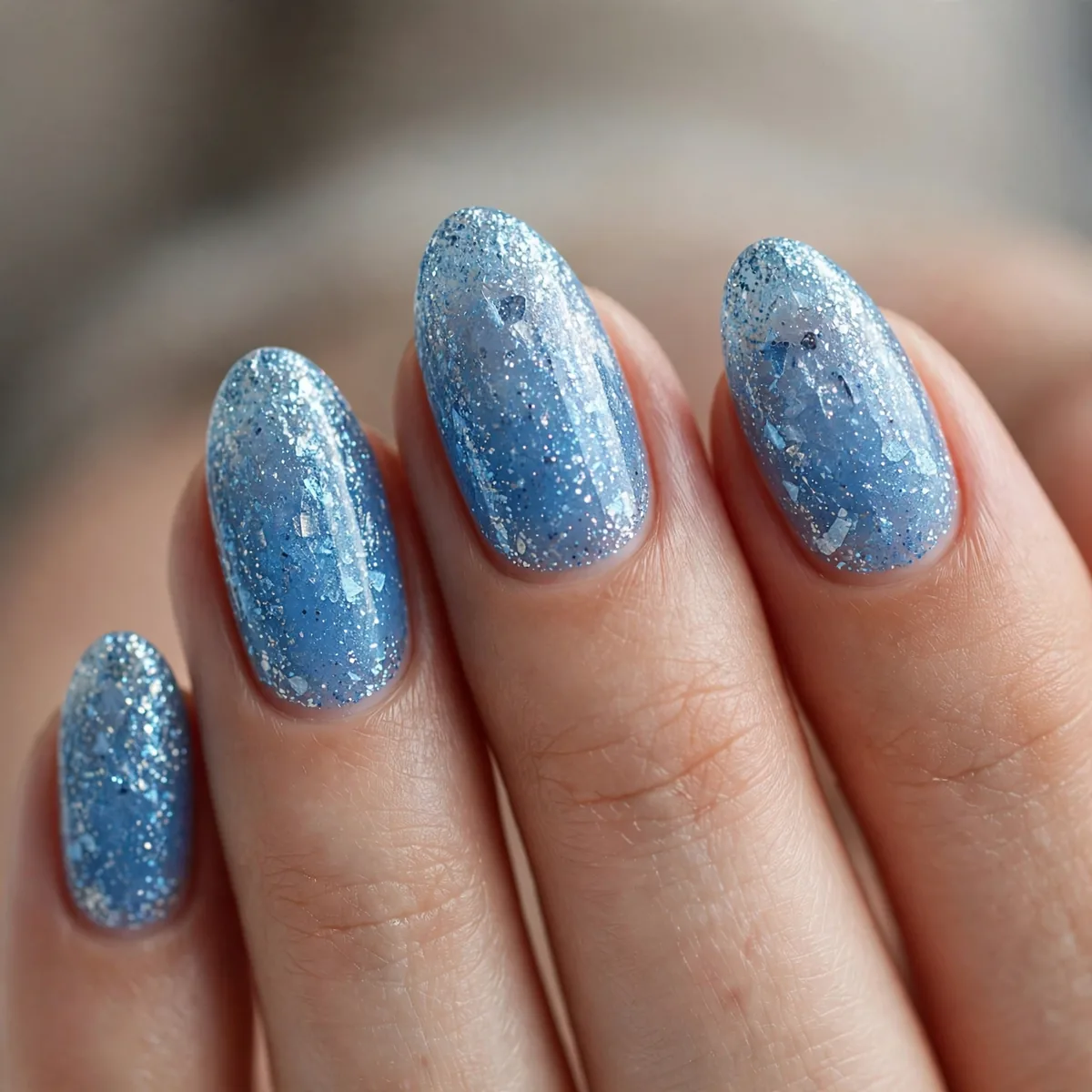 Glitter glacier blue nail design