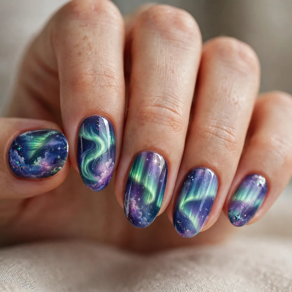 Aurora borealis nail art design