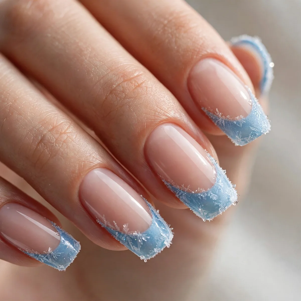 Ice blue french tip frozen nails