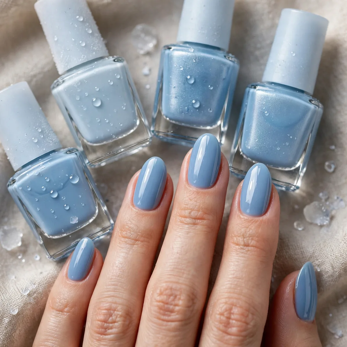 Curated ice blue nail polish collection