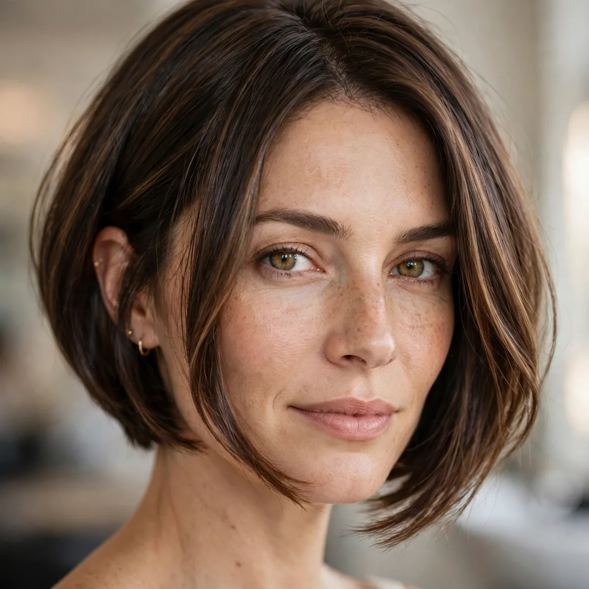 Chin length inverted bob with a soft angle