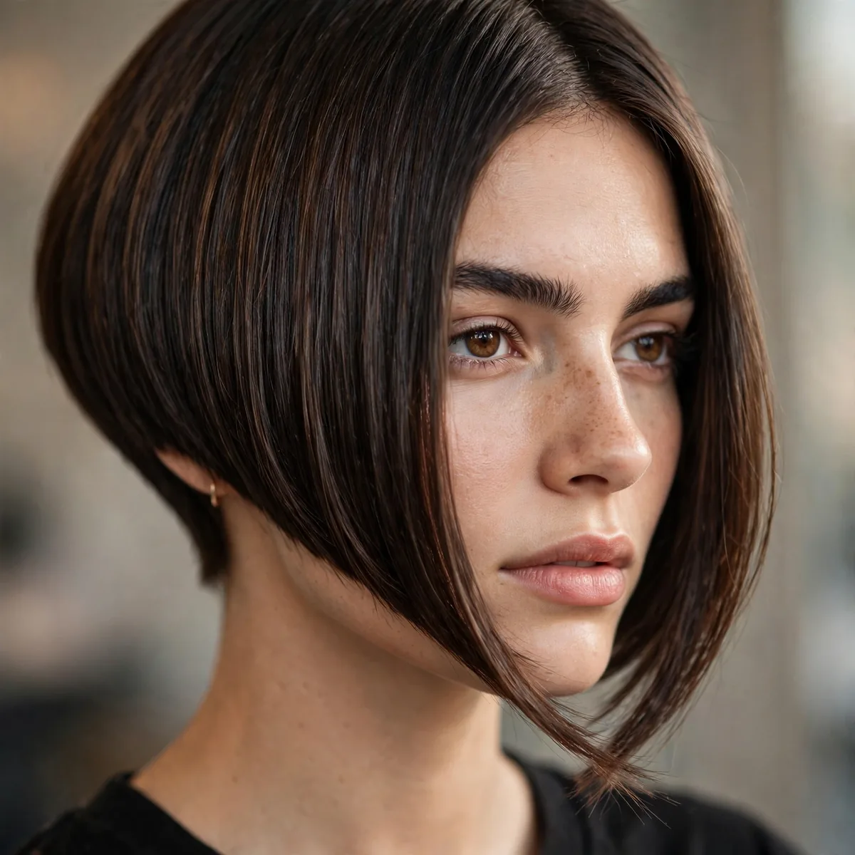 Dramatically angled inverted bob with a sharp slope
