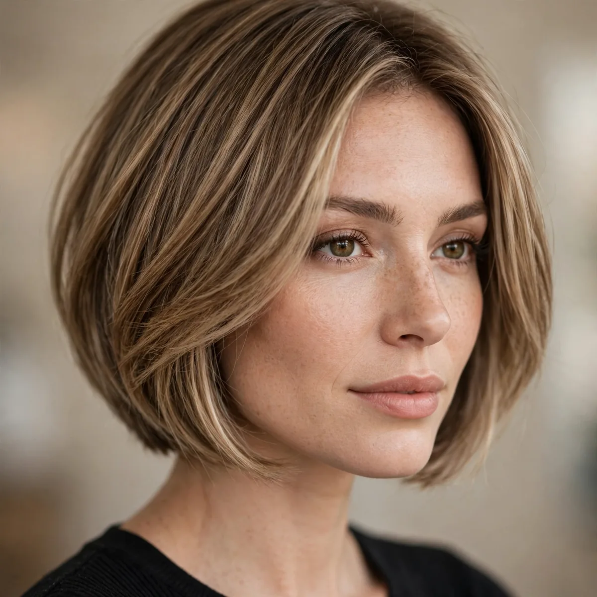 Softly angled inverted bob with blended layers