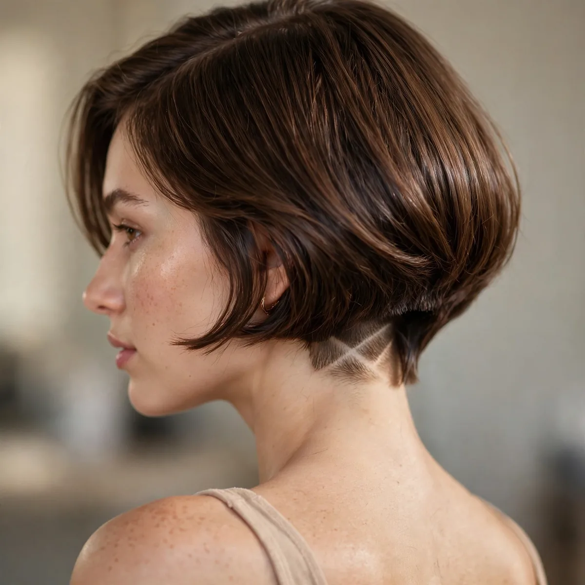 Inverted bob with a hidden undercut at the nape