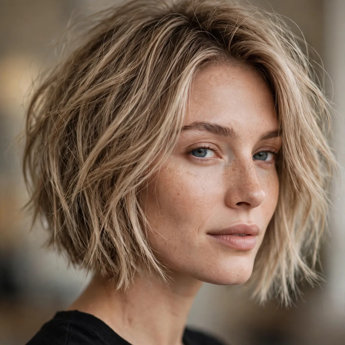 Jaw length bob with light texture on fine hair