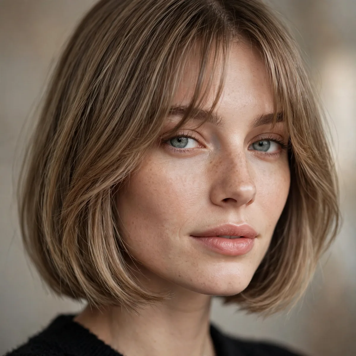 Jaw length bob with curtain bangs on fine hair