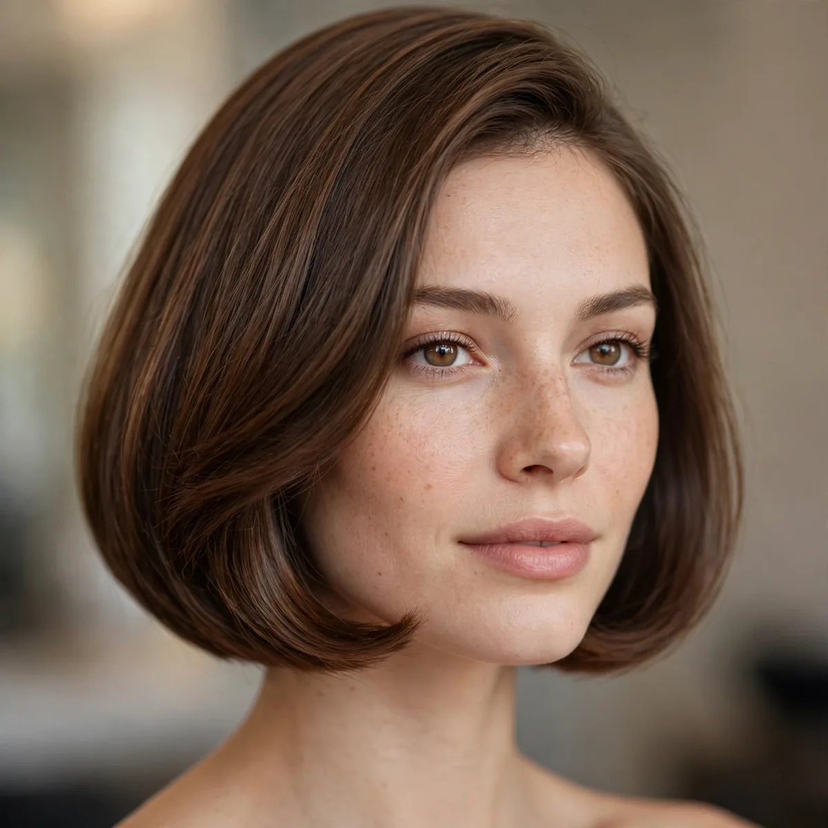 Rounded jaw length bob with curved shape