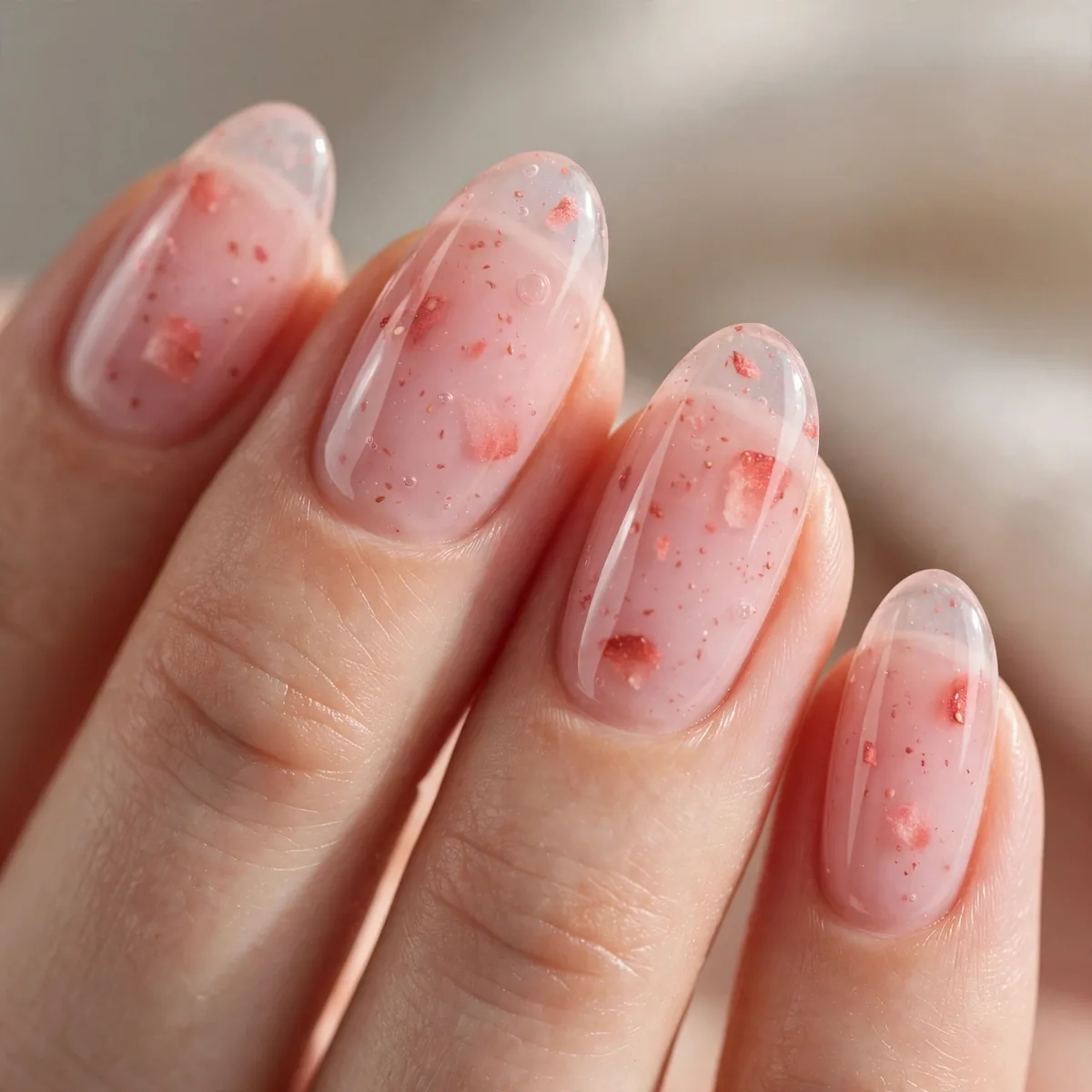 Milky pink jelly nails