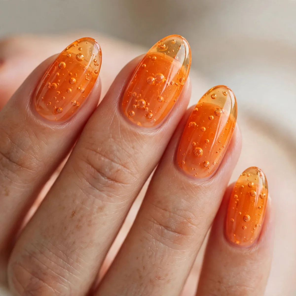 Translucent orange jelly nails