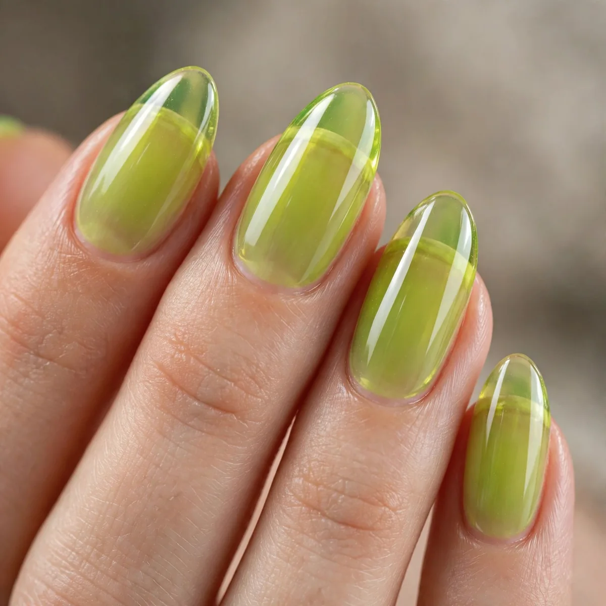 Translucent lime green jelly nails