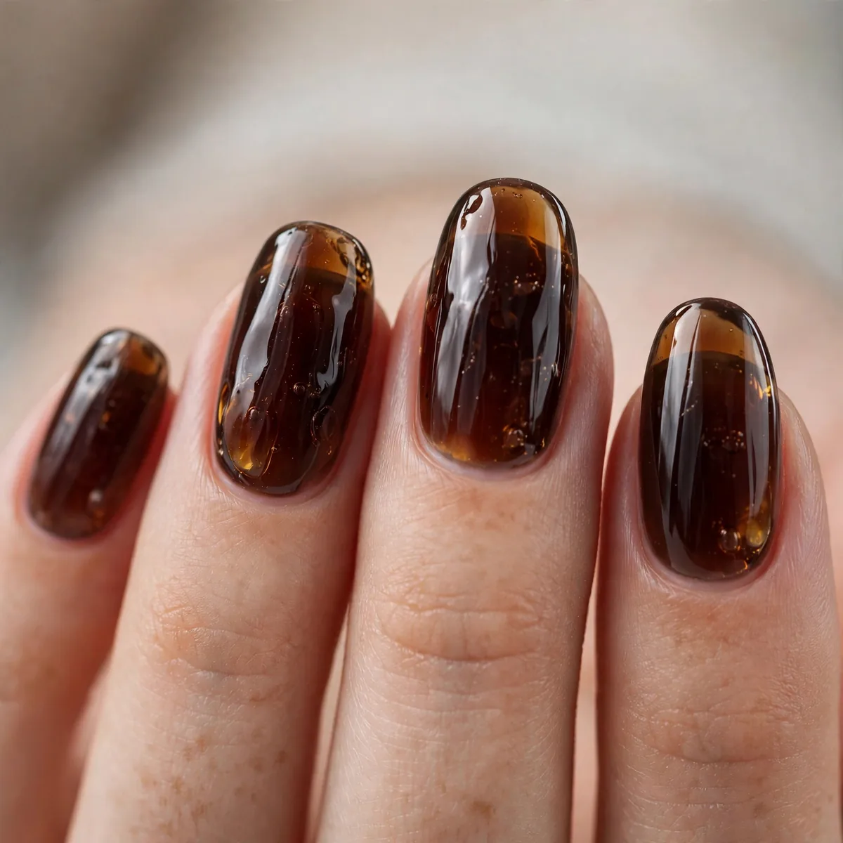 Dark cola translucent jelly nails