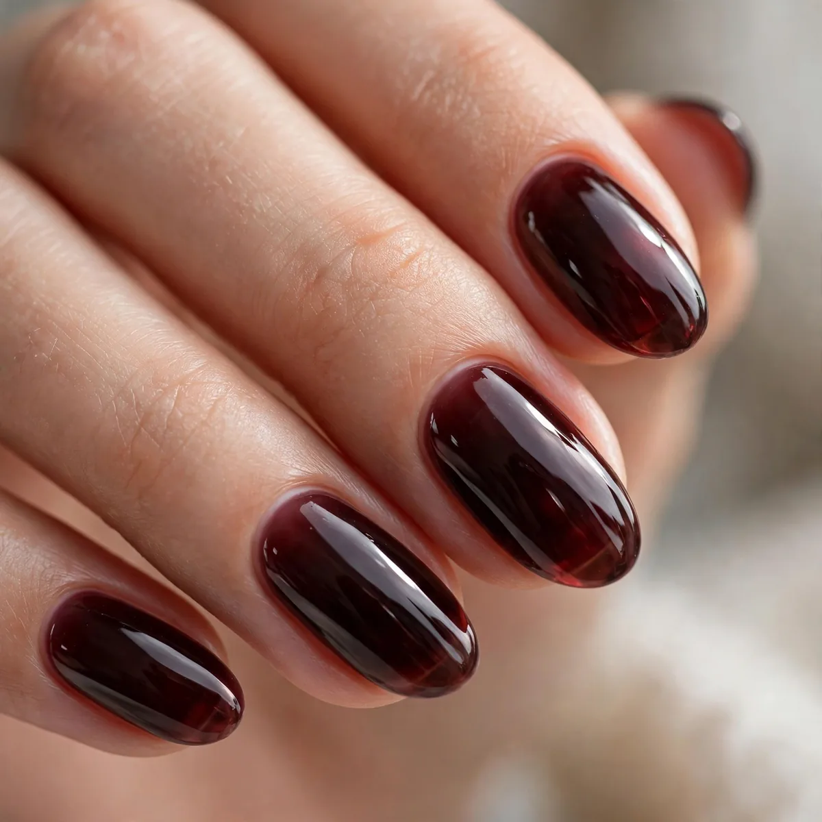 Dark cherry translucent jelly nails