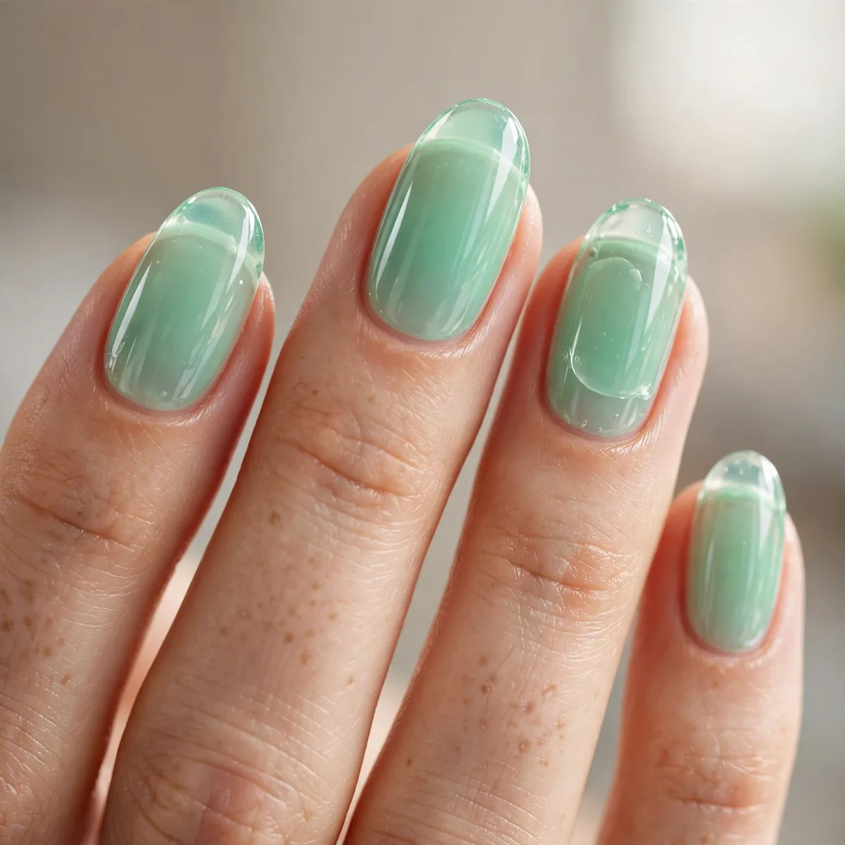 Translucent mint green jelly nails