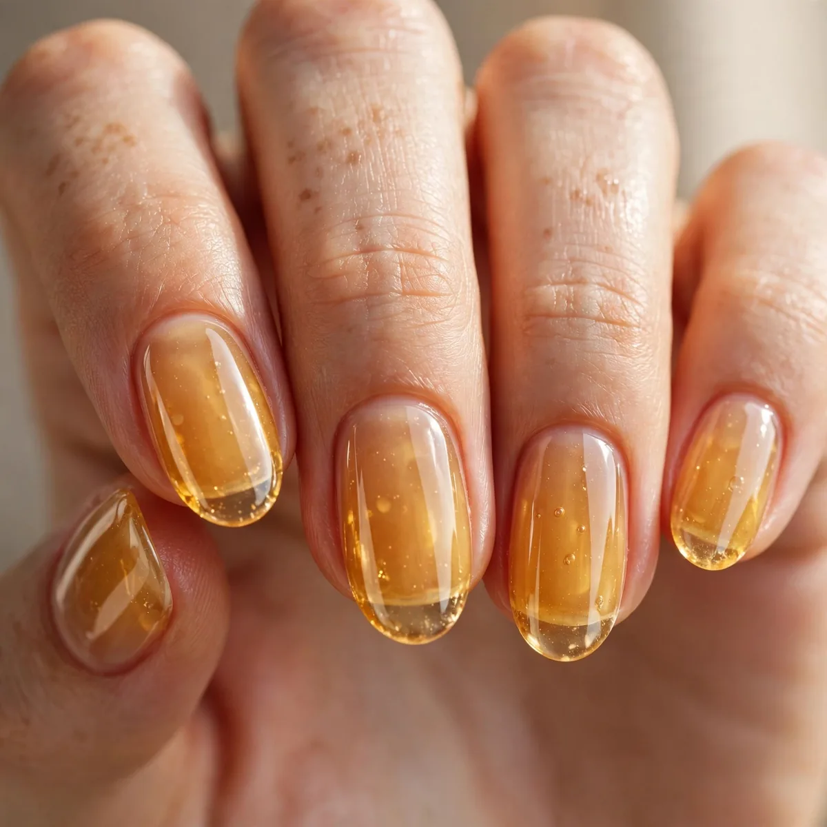 Golden honey translucent jelly nails