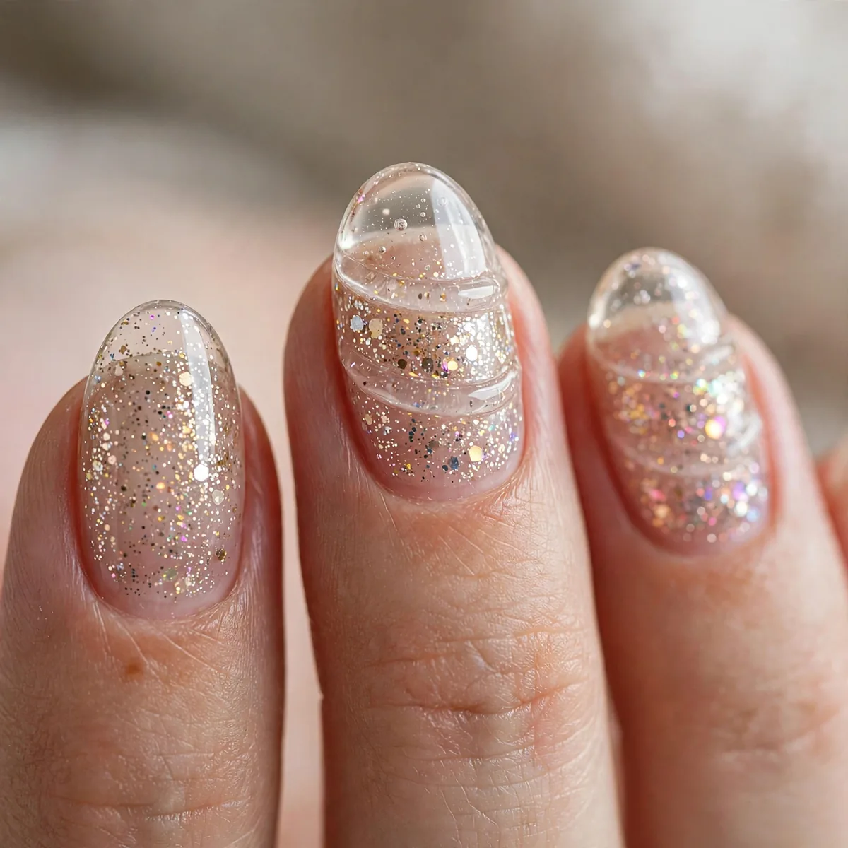 Glitter sandwiched in jelly polish