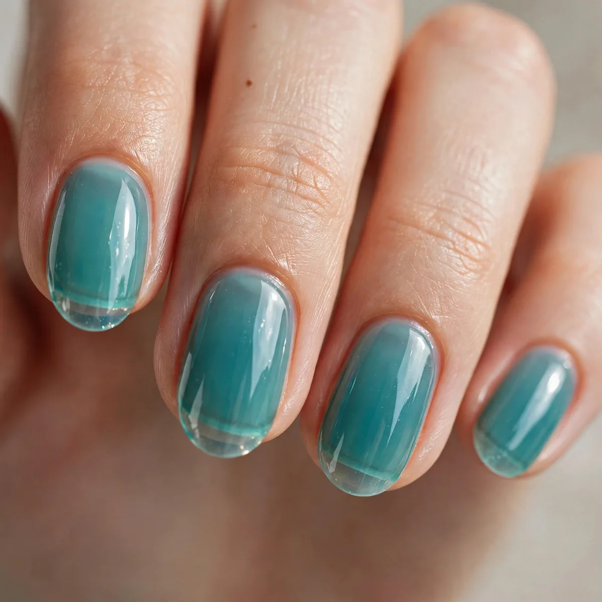 Translucent teal jelly nails