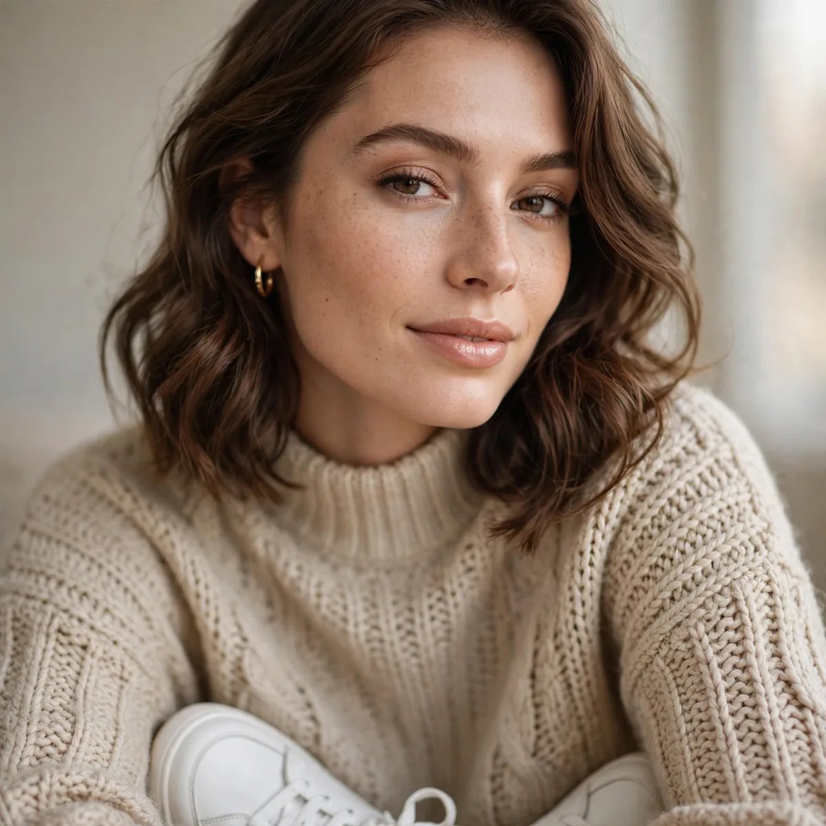 Sweater dress with white sneakers
