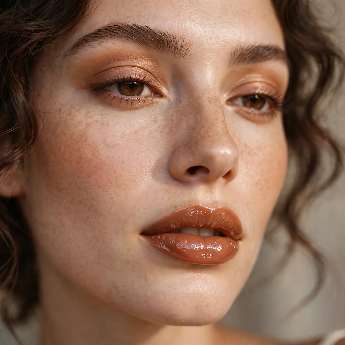 Glossy caramel lips latte look