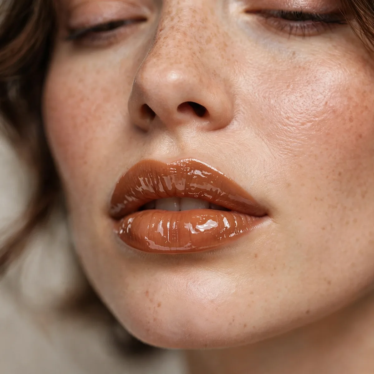 Layered caramel gloss lips