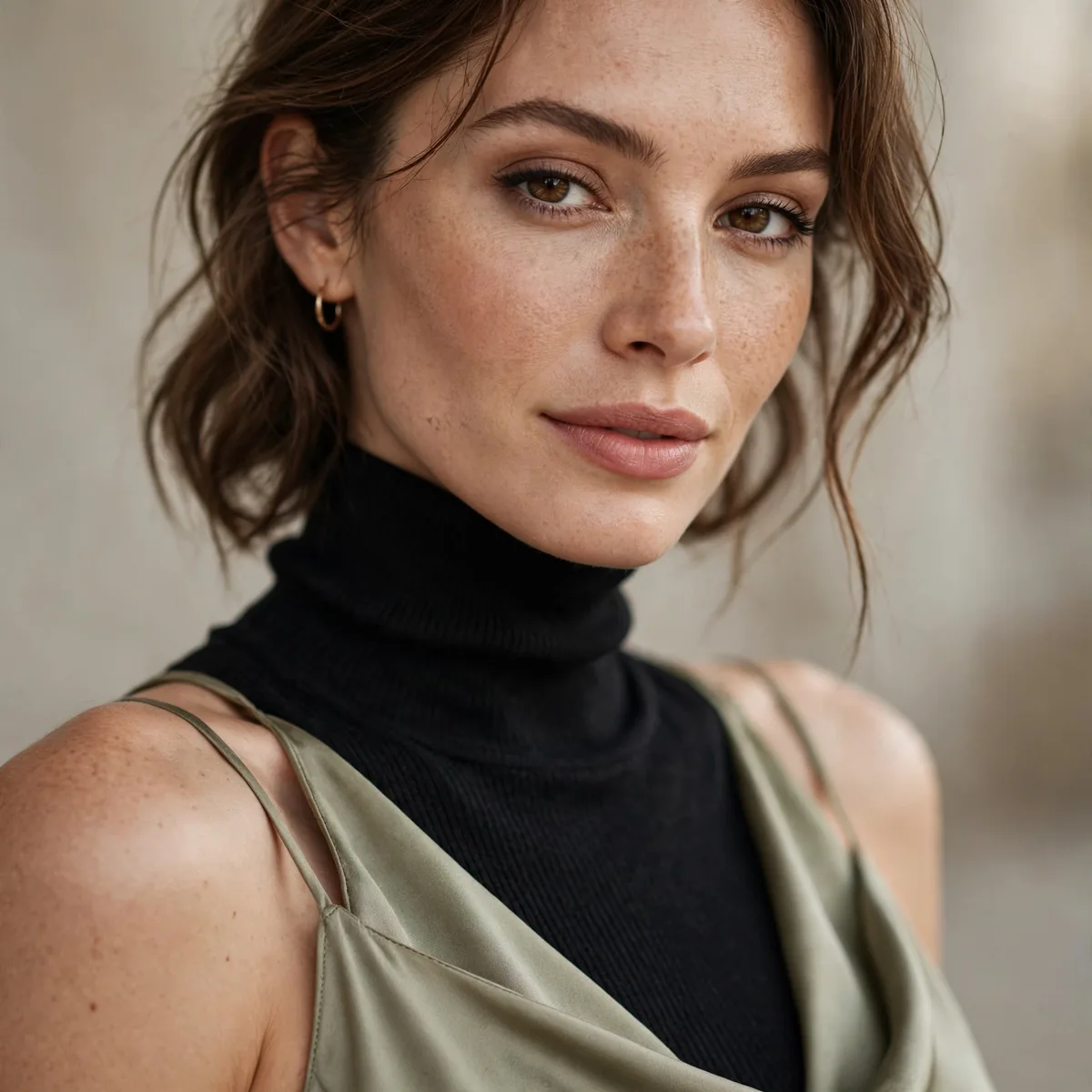 Turtleneck layered under dress