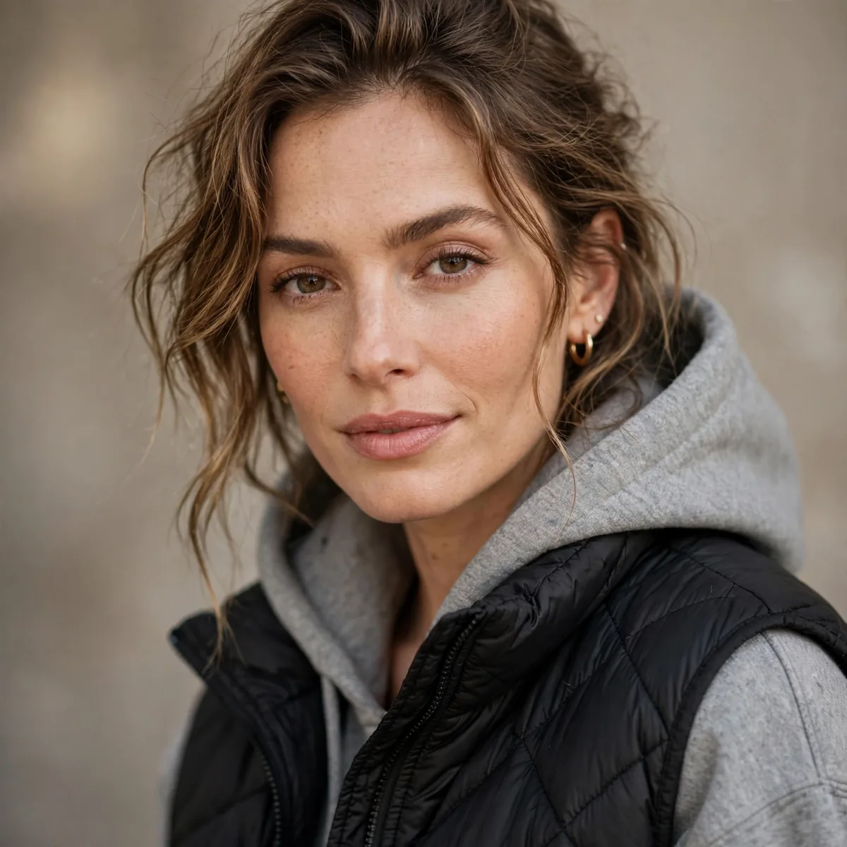 Puffer vest over hoodie