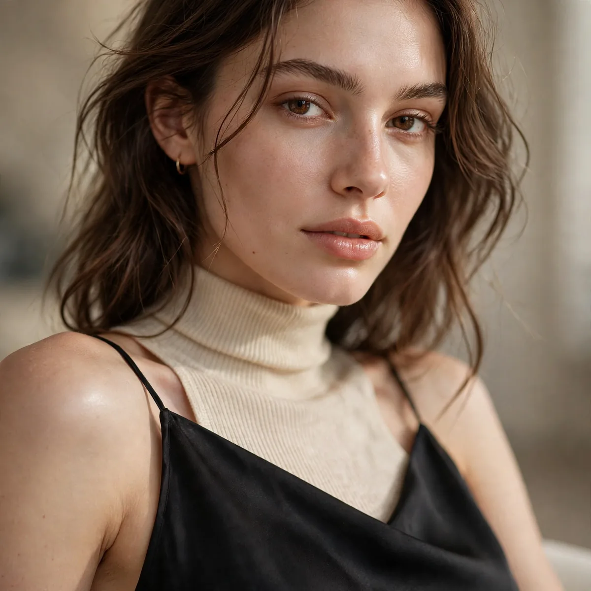 Slip dress over turtleneck