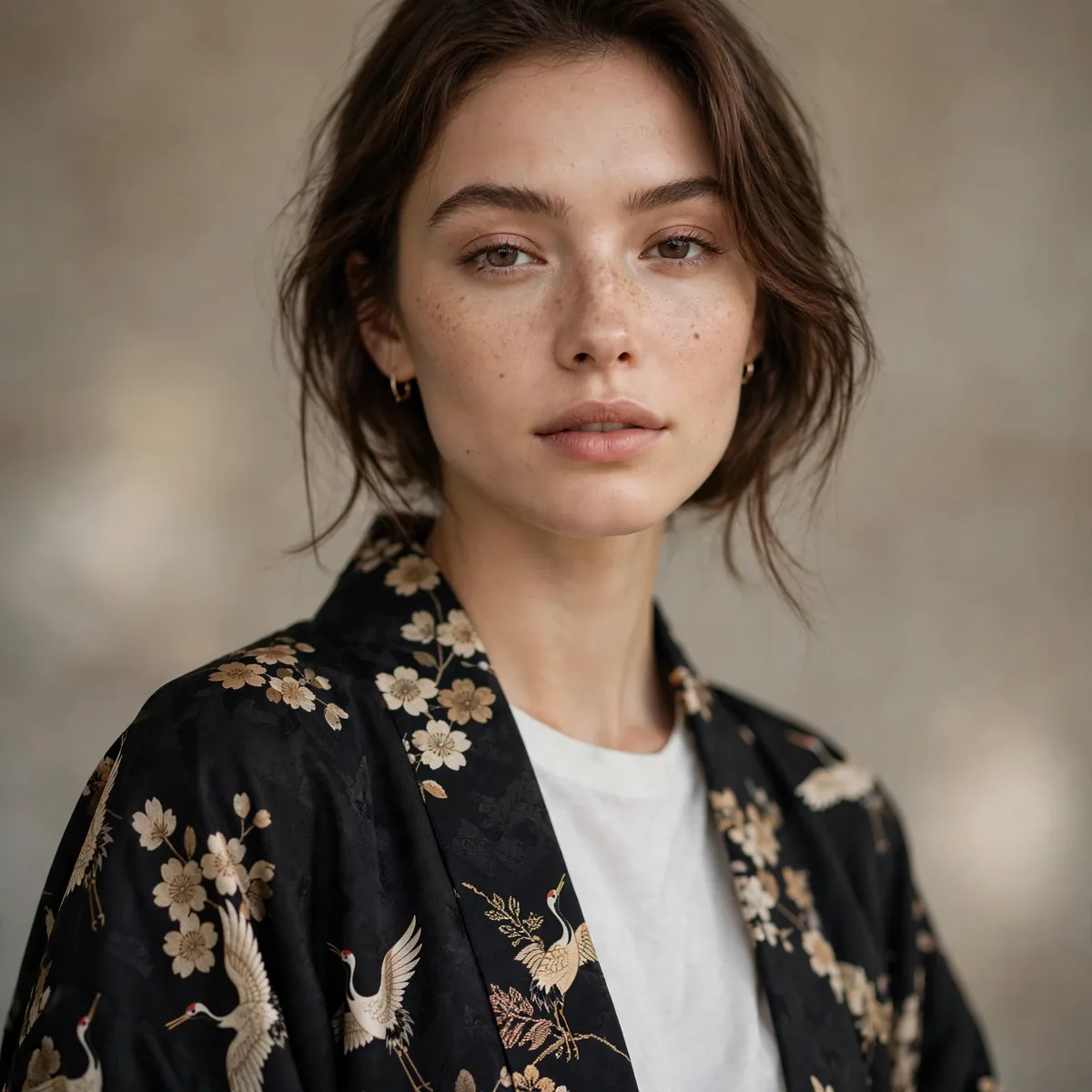 Kimono robe over simple outfit