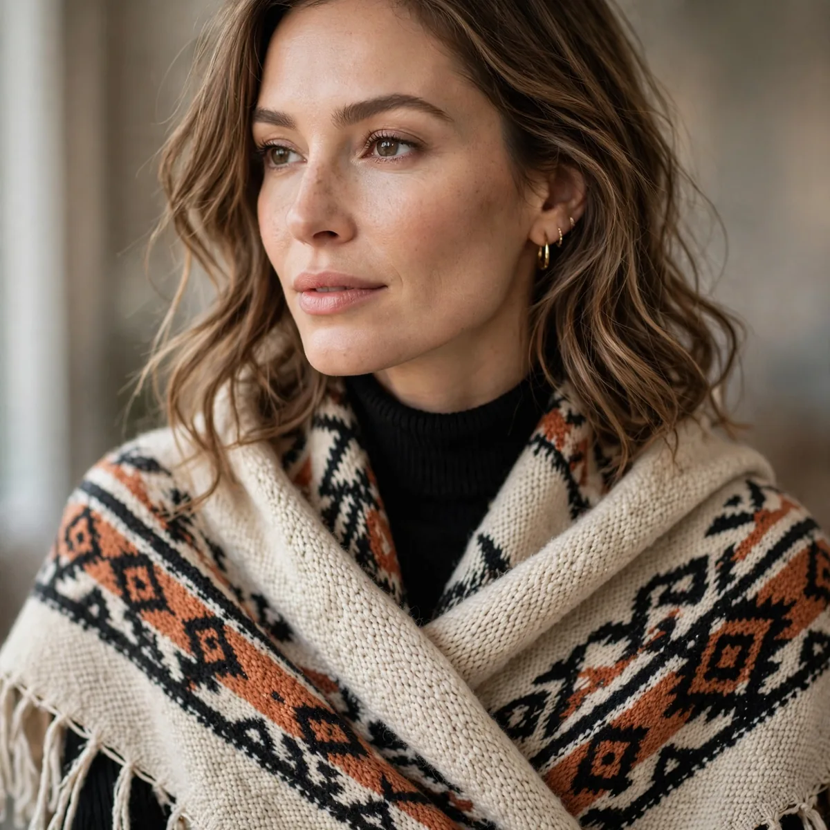 Poncho layered over outfit