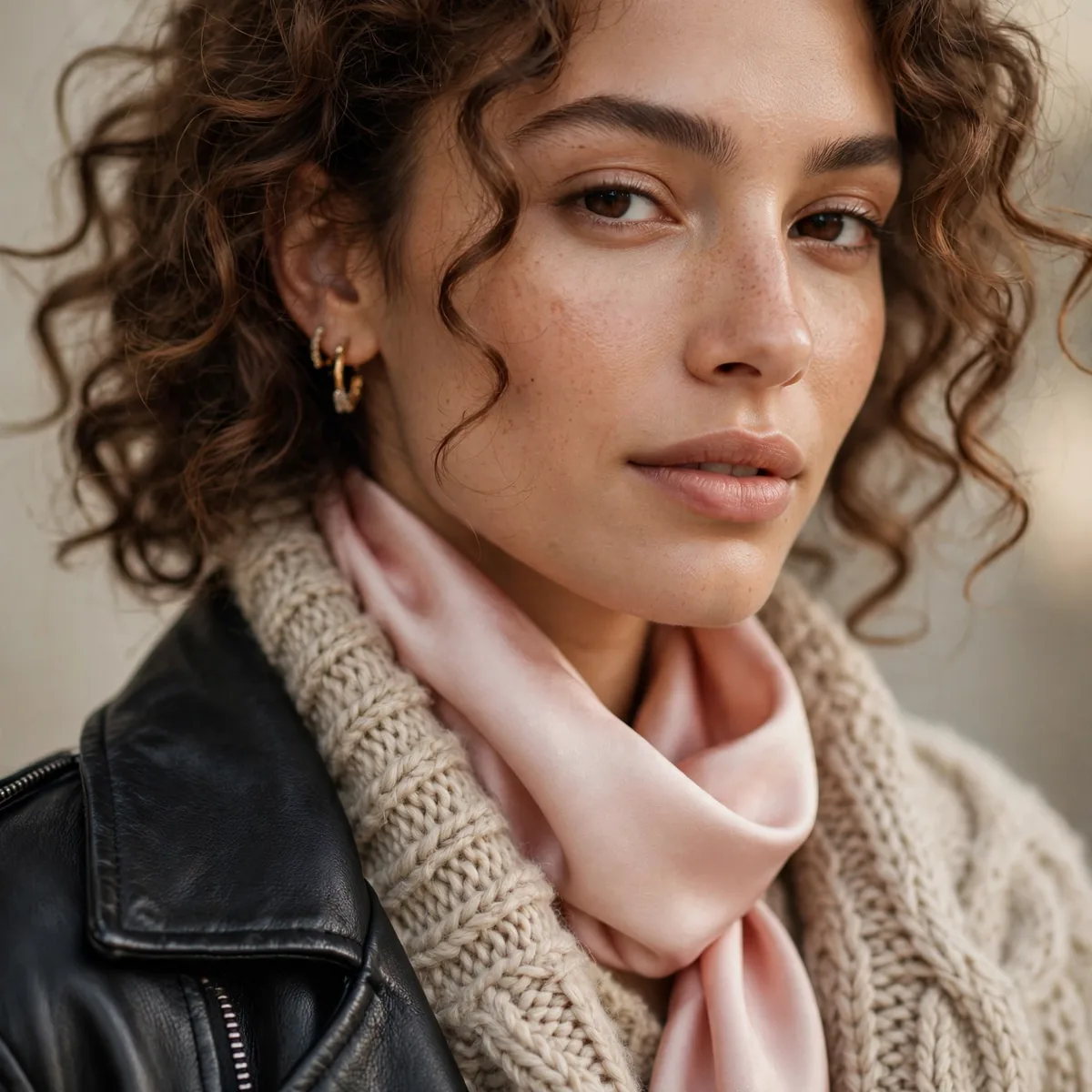 Outfit mixing three textures
