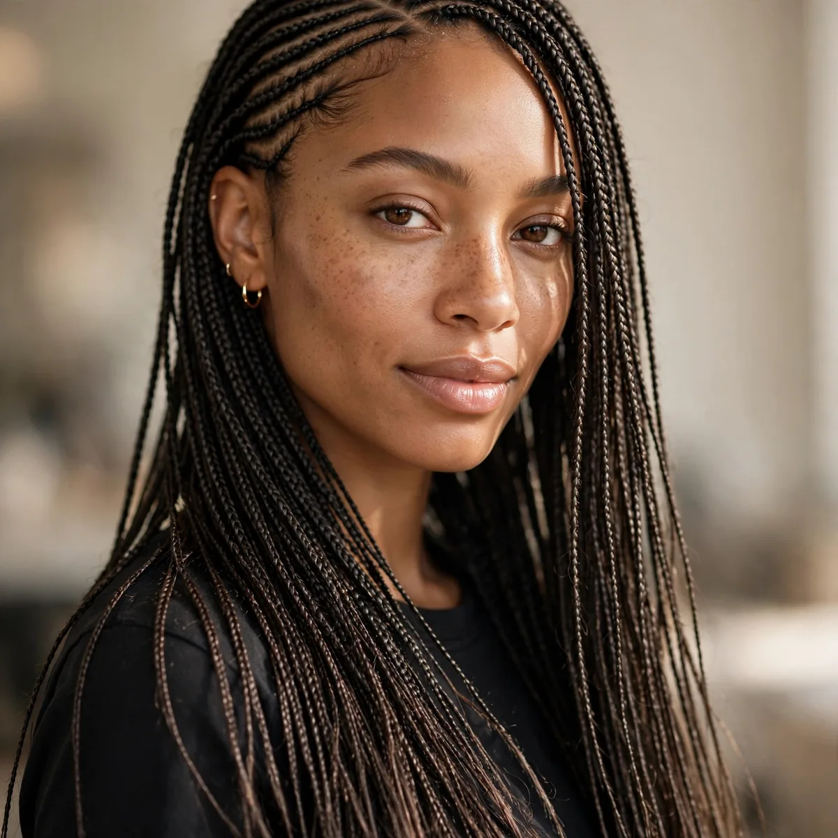 Delicate micro sized lemonade braids at waist length