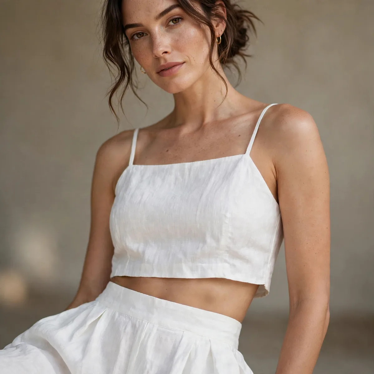 White linen wide leg pants with crop top