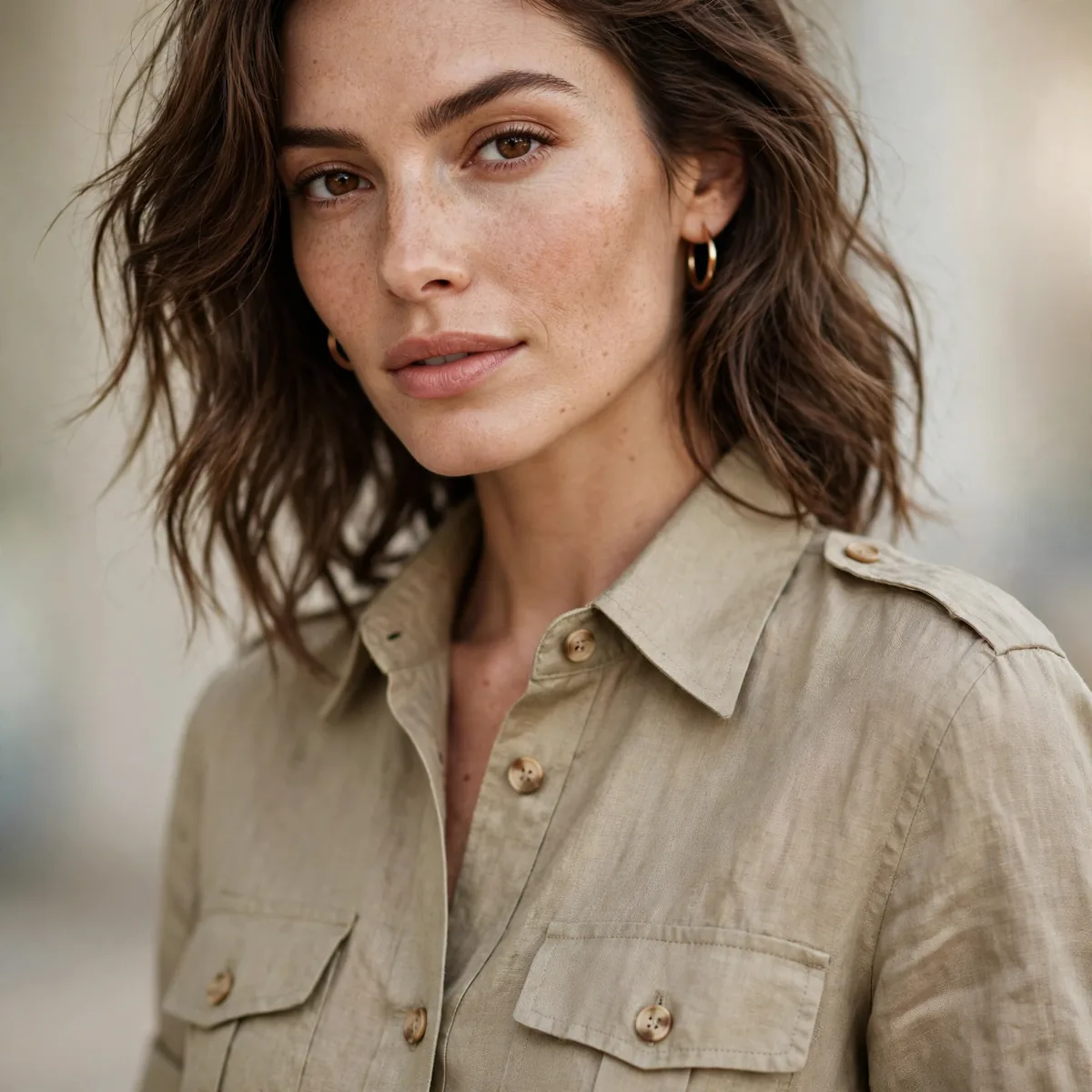 Khaki linen shirt dress