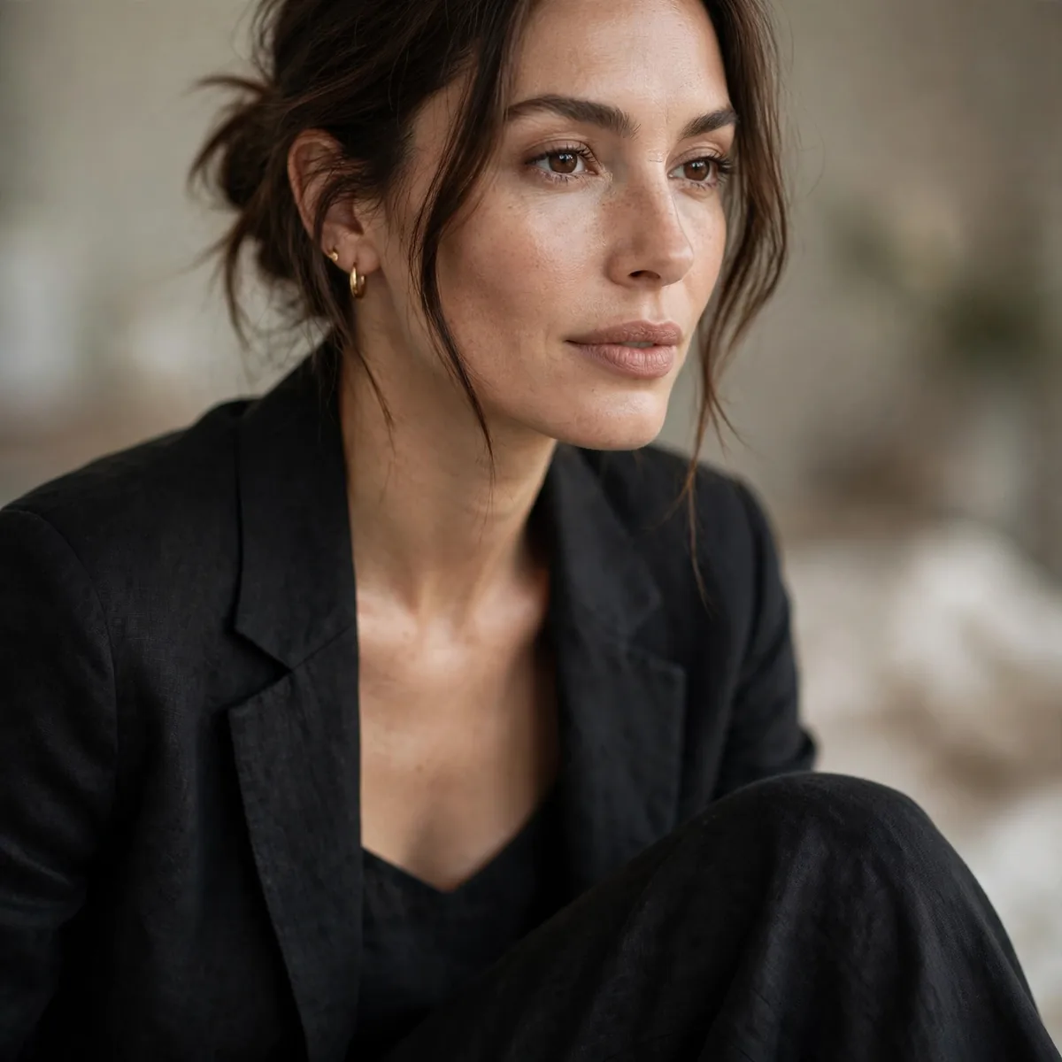 Black linen wide leg pants evening look