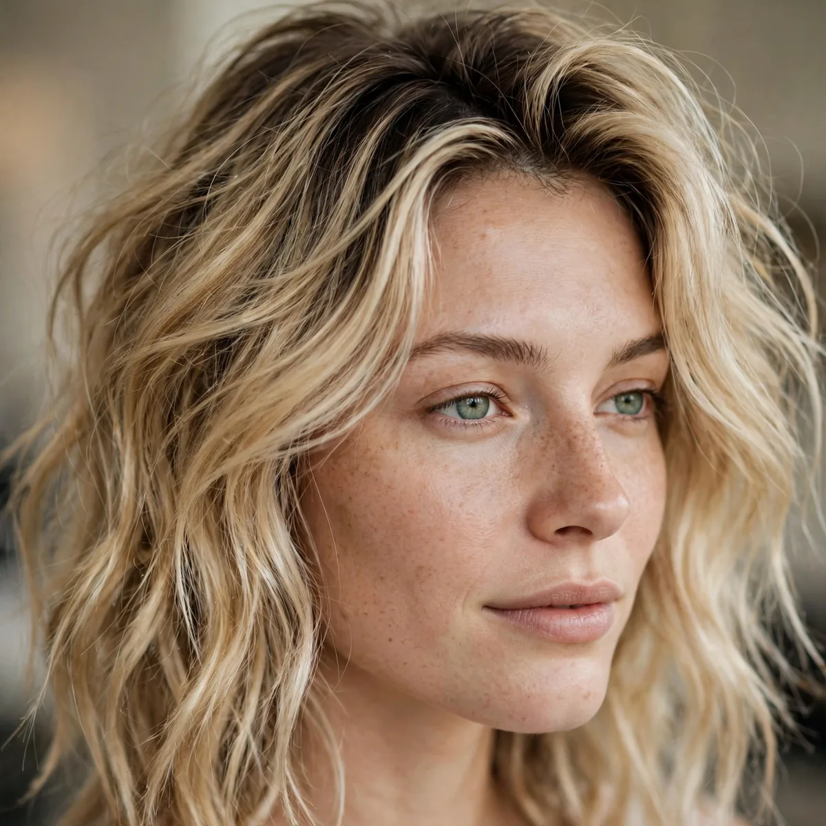 Lived-in blonde with natural roots