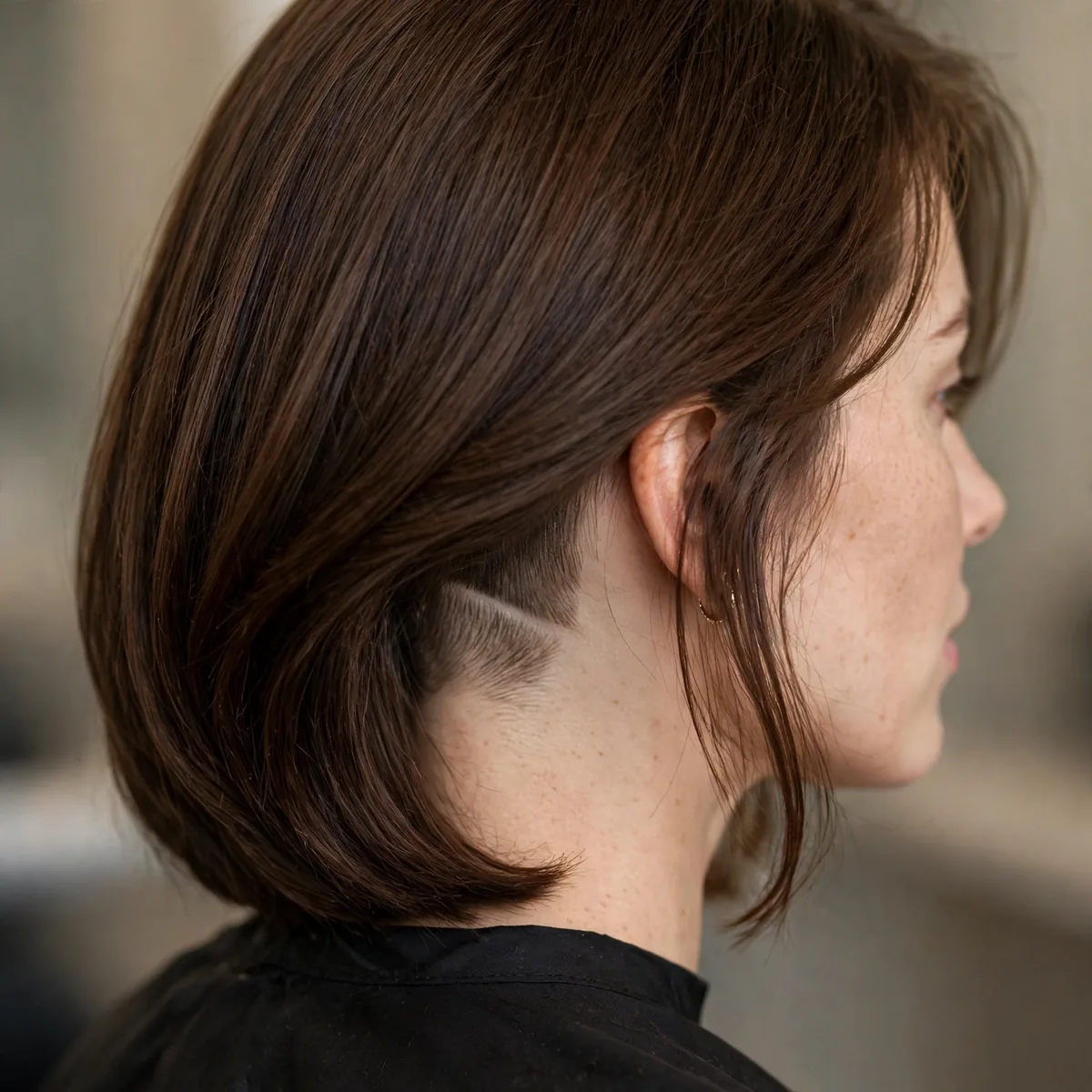 Long bob with a hidden undercut panel at the nape for very thick hair